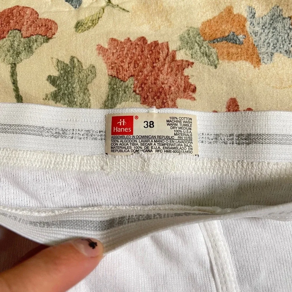 5 VTG Hanes 38 100% Cotton White Briefs 3 Grey Gray Stripe Waistband 80s 90s